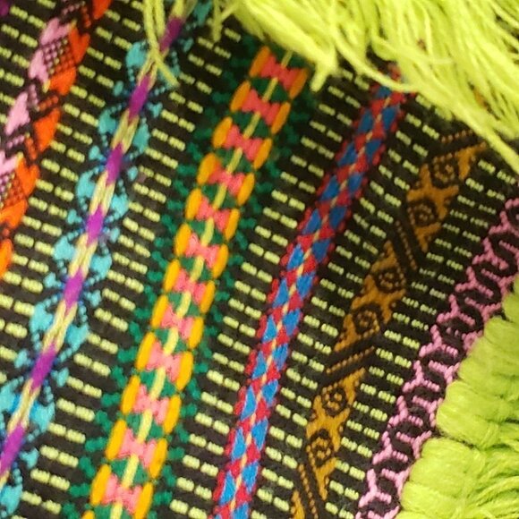 Poncho Youth Ladies Women's Lime Green with multi  color Cape Fringe - Picture 3 of 10